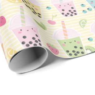 Niedlicher Bubble Tee auf dem gelben und weißen St Geschenkpapier