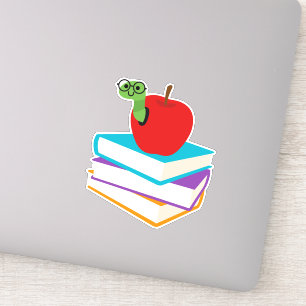 Niedlicher Bücherwurm mit Apfelkinderdesign Aufkleber