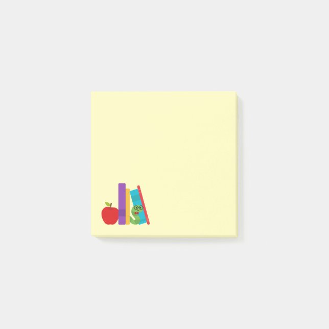 Niedlicher Bücherwurm mit Apfelkinderdesign Post-it Klebezettel (Vorderseite)