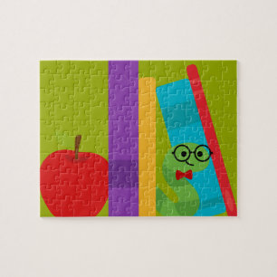 Niedlicher Bücherwurm mit Apfelkinderdesign Puzzle