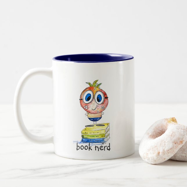 Niedlicher buchstäblicher Nerd Zweifarbige Tasse (Mit Donut)