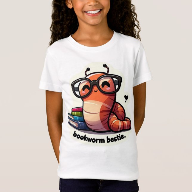 Niedlicher Buchwurm Zurück zur Schule T-Shirt (Vorderseite)