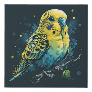 Niedlicher Budgie Bird im Kawaii-Stil Zeichnend    Künstlicher Leinwanddruck