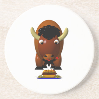 Niedlicher Büffel mit Beef on Weck und Buffalo Win Sandstein Untersetzer