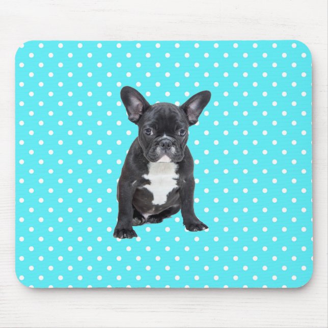Niedlicher Bulldog Blue Polka Dots Mousepad (Vorne)