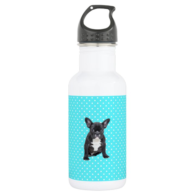 Niedlicher Bulldog Blue Polka Dots Trinkflasche (Vorderseite)