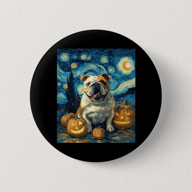 Niedlicher Bulldog-Hund Halloween-Kürbislaterne Button (Vorderseite)