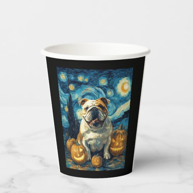 Niedlicher Bulldog-Hund Halloween-Kürbislaterne Pappbecher (Vorderseite)