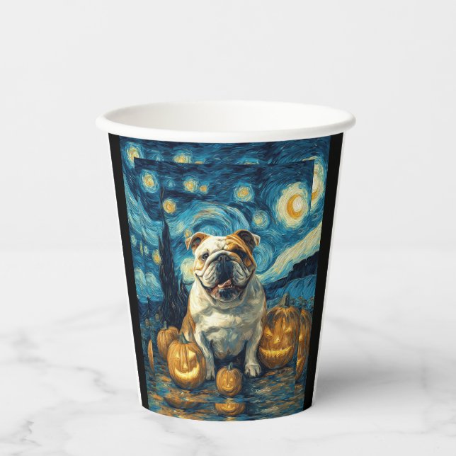 Niedlicher Bulldog-Hund Halloween-Kürbislaterne Pappbecher (Vorderseite)