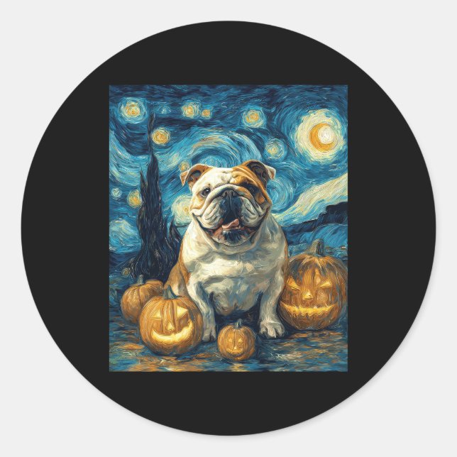 Niedlicher Bulldog-Hund Halloween-Kürbislaterne Runder Aufkleber (Vorderseite)
