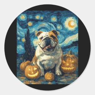 Niedlicher Bulldog-Hund Halloween-Kürbislaterne Runder Aufkleber