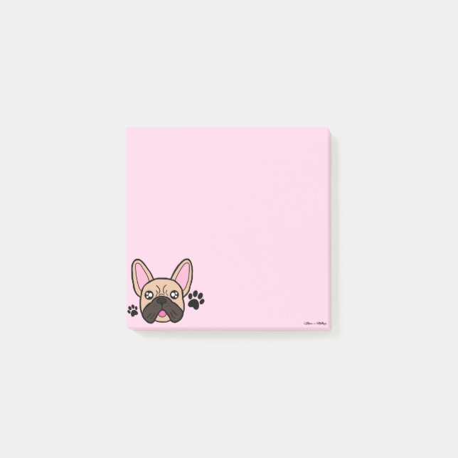 Niedlicher Bulldog Kawaii Light Pink Post-it Klebezettel (Vorderseite)