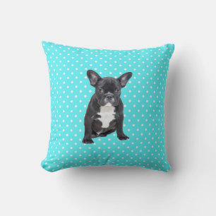 Niedlicher Bulldog w Blue Polka Dots Pillow Kissen