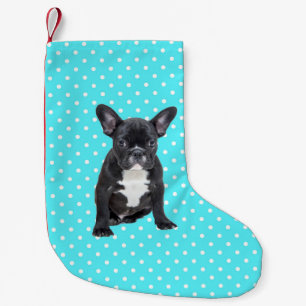 Niedlicher Bulldog Welpe Blue Polka Dots Kleiner Weihnachtsstrumpf
