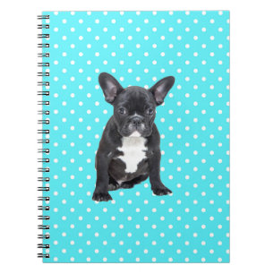 Niedlicher Bulldog Welpe Blue Polka Dots Notizblock