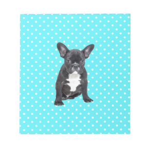 Niedlicher Bulldog Welpe Blue Polka Dots Notizblock