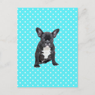 Niedlicher Bulldog Welpe Blue Polka Dots Postkarte