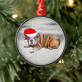 Niedlicher Bulldog Welpe im Schnee Ornament Aus Metall