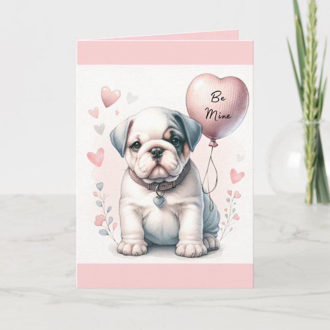 Niedlicher Bulldog Welpe ist mein rosa Valentinsta Karte (Vorderseite)