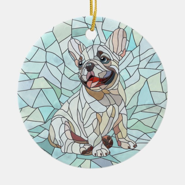 Niedlicher Bulldog Welpe - pastellfarbenes Mosaik Keramik Ornament (Vorne)