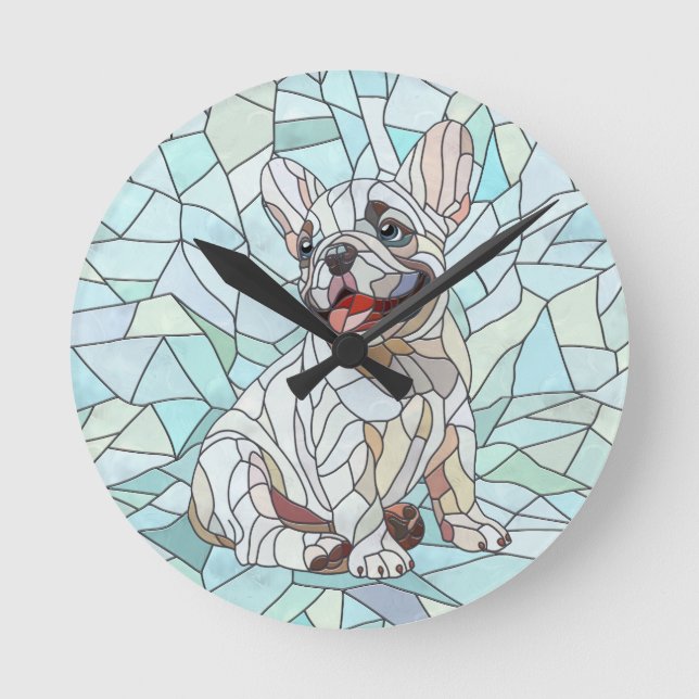 Niedlicher Bulldog Welpe - pastellfarbenes Mosaik Runde Wanduhr (Vorderseite)