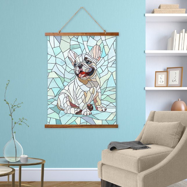 Niedlicher Bulldog Welpe - pastellfarbenes Mosaik Wandteppich Mit Holzrahmen (Von Creator hochgeladen)