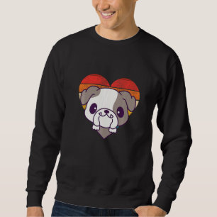 Niedlicher Bulldogge Retro Herzform Vintag Sweatshirt