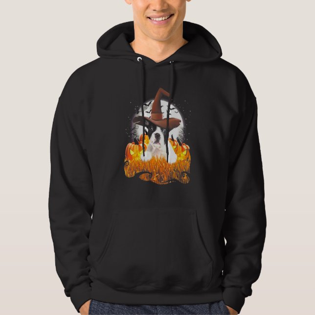 Niedlicher Bulldoghund Hexe auf Halloween Pumpkin Hoodie (Vorderseite)