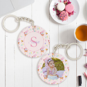 Niedlicher Bunny Beam Muster Monogram Name Pink Schlüsselanhänger
