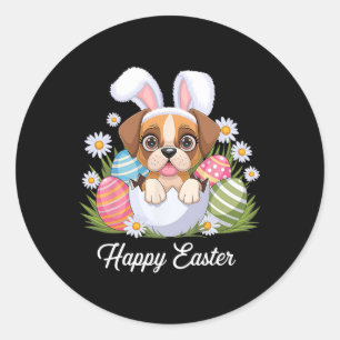 Niedlicher Bunny Boxer Dog Floral Ostereier Bysket Runder Aufkleber