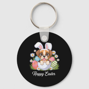 Niedlicher Bunny Boxer Dog Floral Ostereier Bysket Schlüsselanhänger