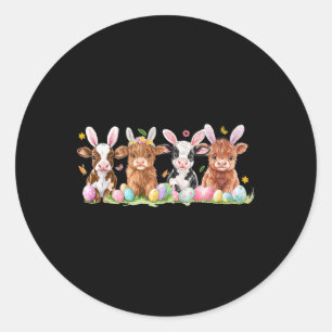 Niedlicher Bunny Cow Retro Bauer Western Ostertag Runder Aufkleber