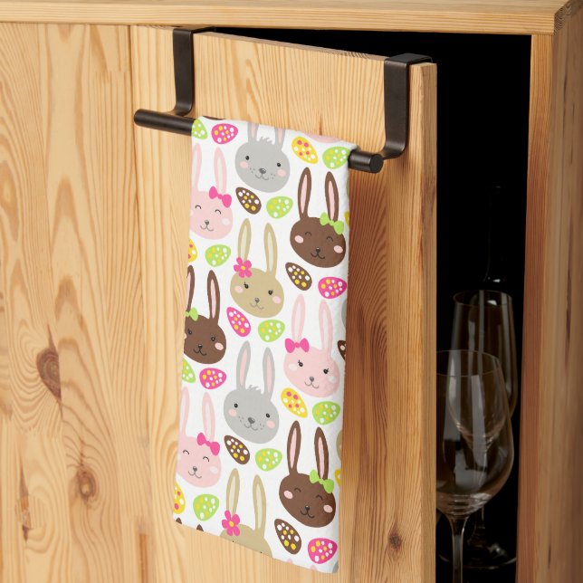 Niedlicher Bunny & Eggs Osterbrunch Geschirrtuch (Drittel gefaltet)