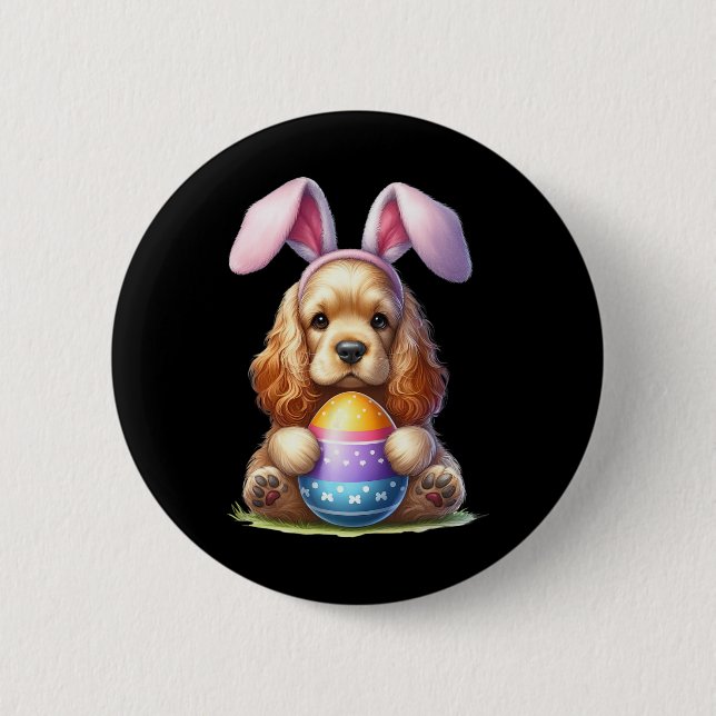 Niedlicher Bunny Er Spaniel Dog Oster Schlei Oster Button (Vorderseite)