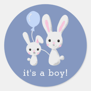 Niedlicher Bunny Es ist eine junge blaue Babydusch Runder Aufkleber