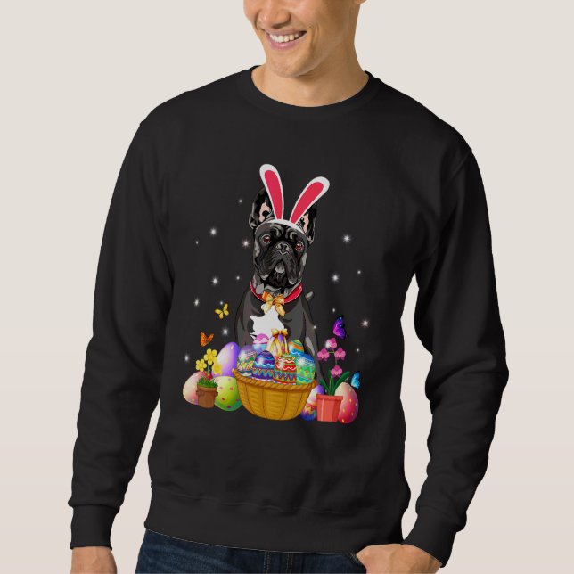 Niedlicher Bunny French Bulldog mit Ostereier-Körb Sweatshirt (Vorderseite)