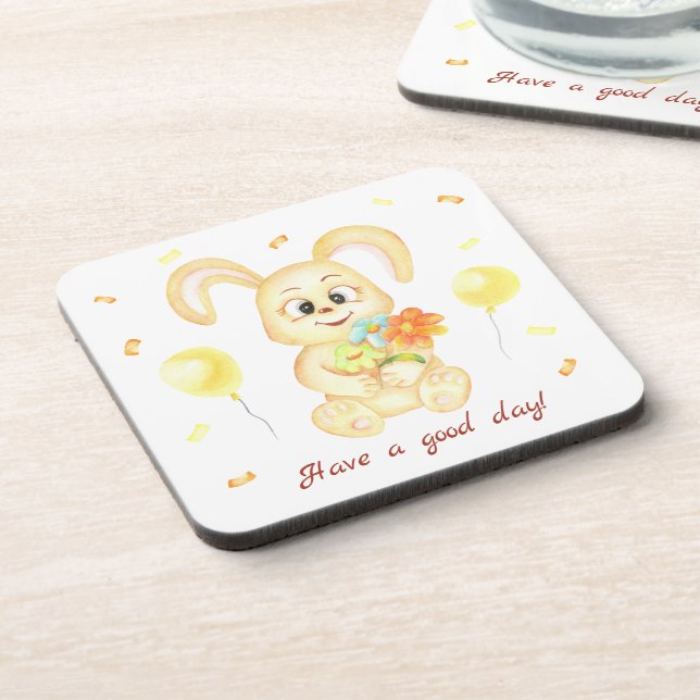 Niedlicher Bunny für eine positive Stimmung Getränkeuntersetzer (Linke Seite)