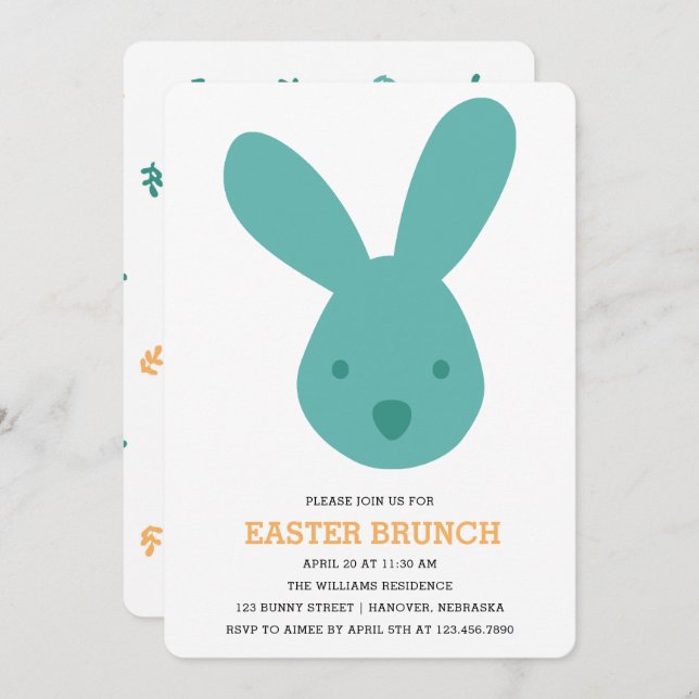 Niedlicher Bunny Head Oaster Brunch Einladung (Vorne/Hinten)