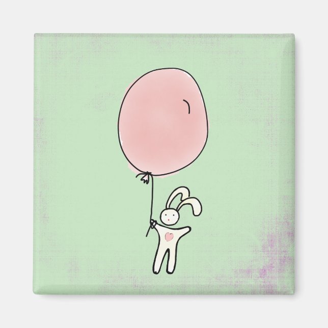 Niedlicher Bunny Holding a Balloon Illustration Magnet (Vorne)