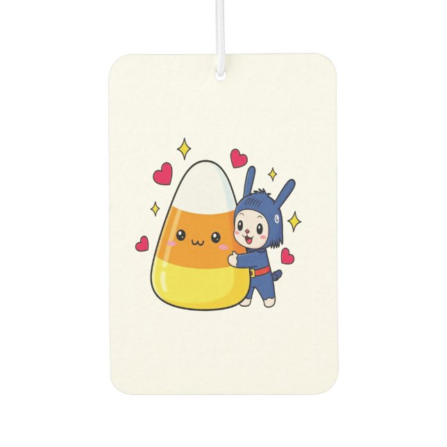 Niedlicher Bunny Hugging Candy Corn Autolufterfrischer (Vorderseite)
