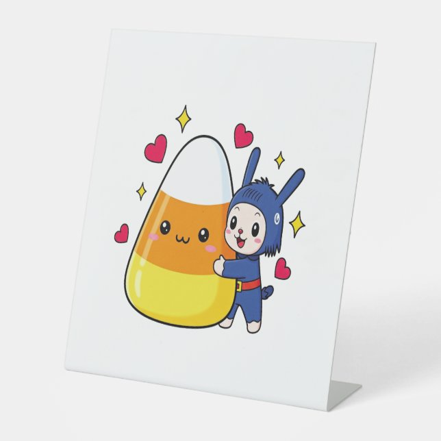 Niedlicher Bunny Hugging Candy Corn Sockelschild (Vorderseite)