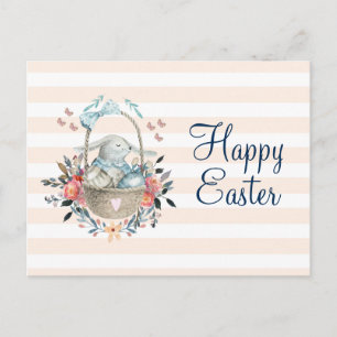 Niedlicher Bunny in Basket & Hübsch Florals Happy  Feiertagspostkarte