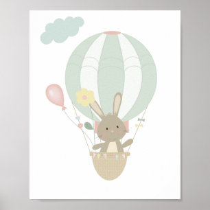 Niedlicher Bunny in Blue Hot Air Ballon Kinderzimm Poster