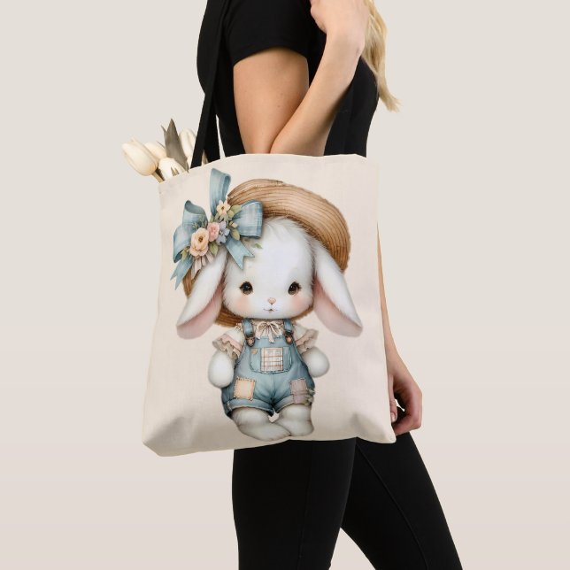Niedlicher Bunny in Overalls mit Strohhut & Bow (Von Nahem)