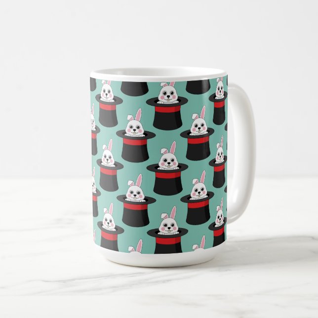 Niedlicher Bunny in Wizard Hat Pattern Kaffeetasse (VorderseiteRechts)