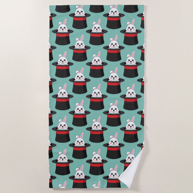 Niedlicher Bunny in Wizard Hat Pattern Strandtuch (Vorderseite)