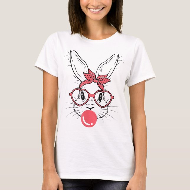 Niedlicher Bunny mit Bandana-Brille und Bubblegum  T-Shirt (Vorderseite)