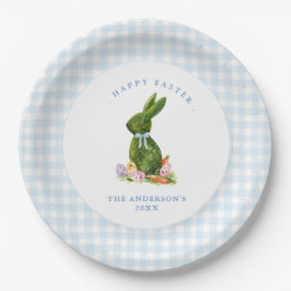 Niedlicher Bunny mit Blue Gingham Grenze Ostern Br Pappteller