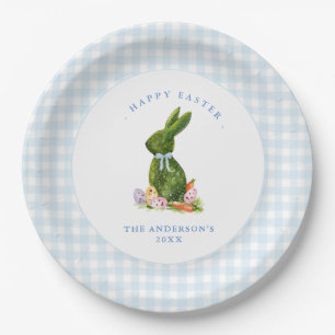 Niedlicher Bunny mit Blue Gingham Grenze Ostern Br Pappteller