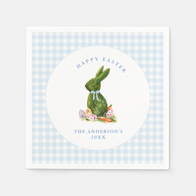 Niedlicher Bunny mit Blue Gingham Grenze Ostern Br Serviette (Vorderseite)